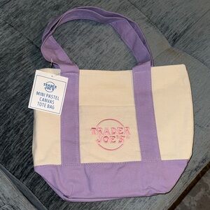 Trader Joe's Pastel Purple and Cream Canvas Tote Bag